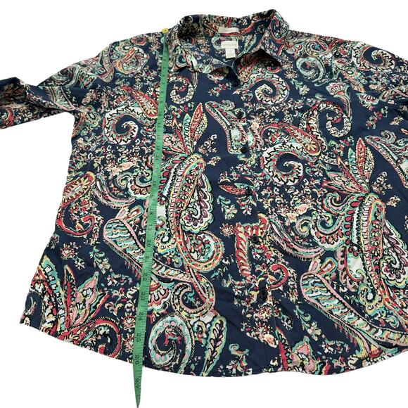 CHICOS No Iron Blue Pink Multi Paisley Button Up Shirt Size XL (3) *READ* - Picture 9 of 11
